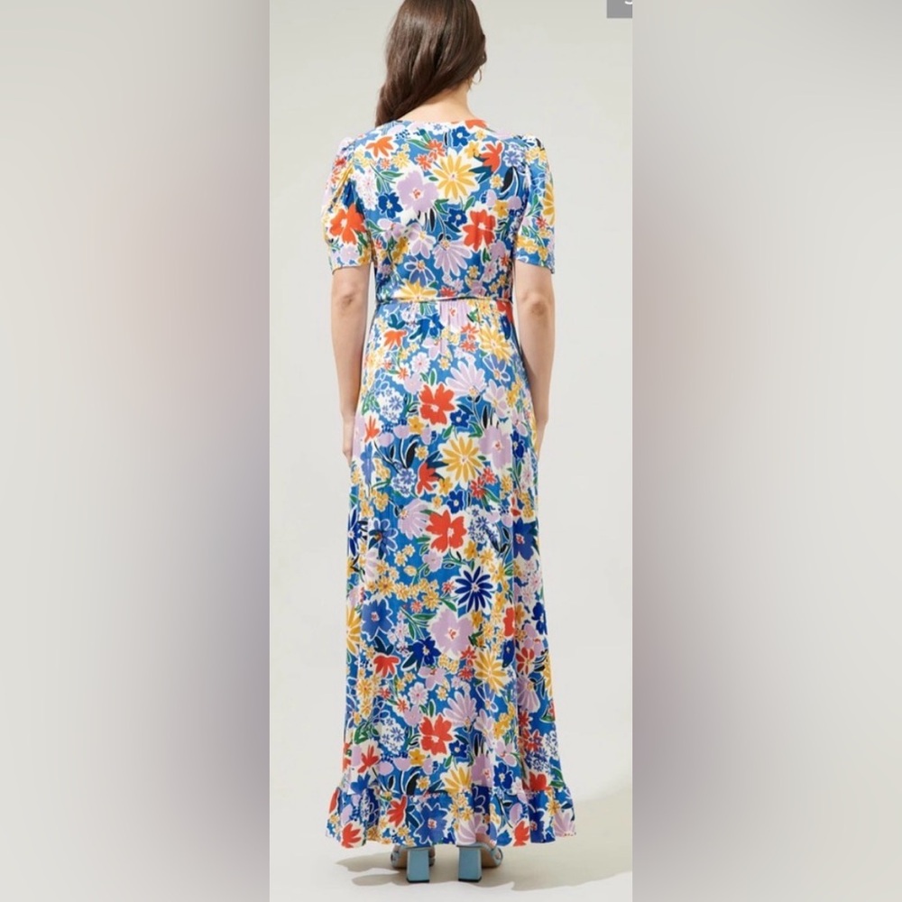 Sugarlips Floral Short Sleeve Wrap Maxi Dress - Blue Multicolor Size Small NWT - Picture 2 of 15